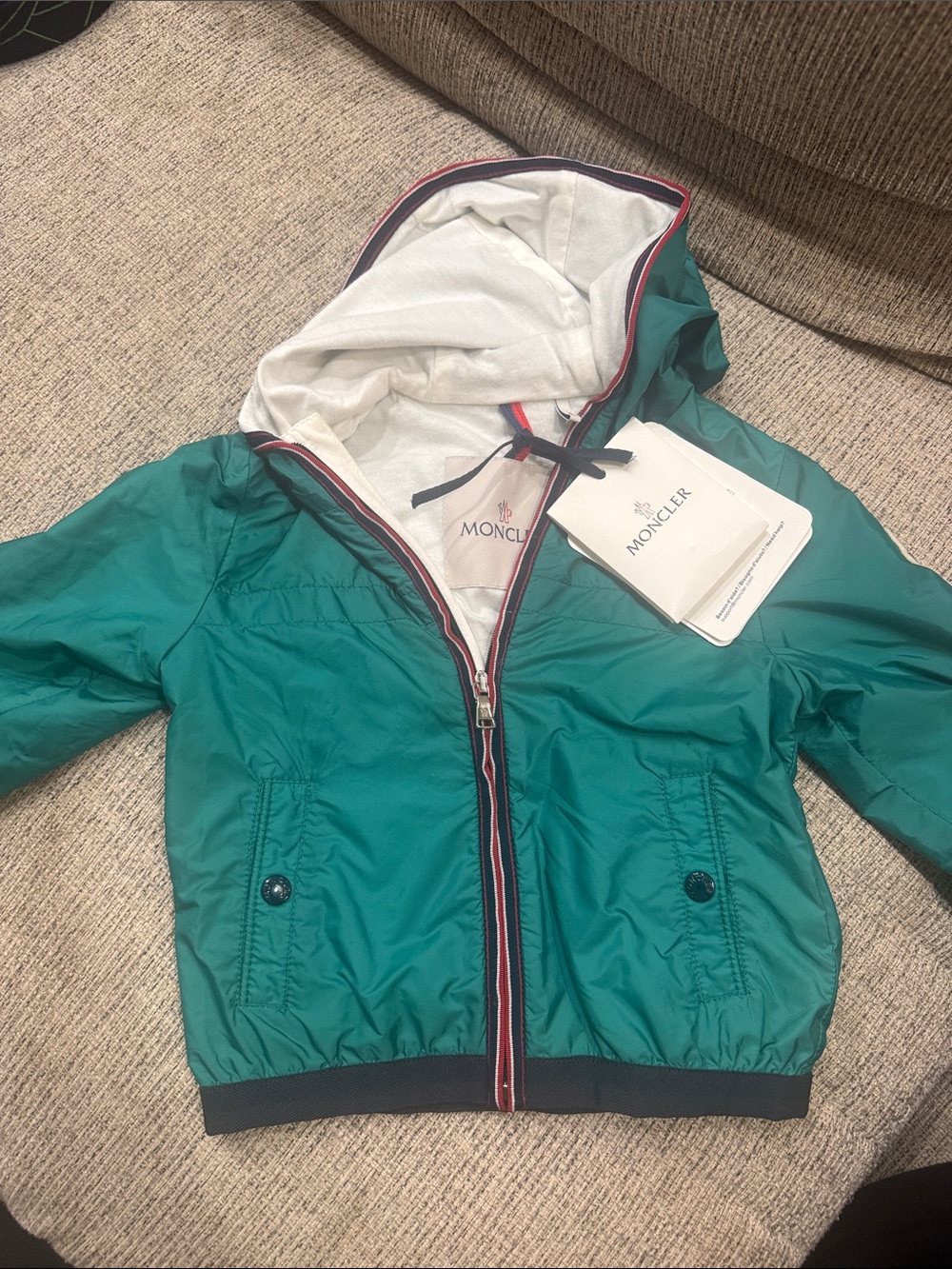 Moncler Green Hooded Windbreaker with Navy Trim